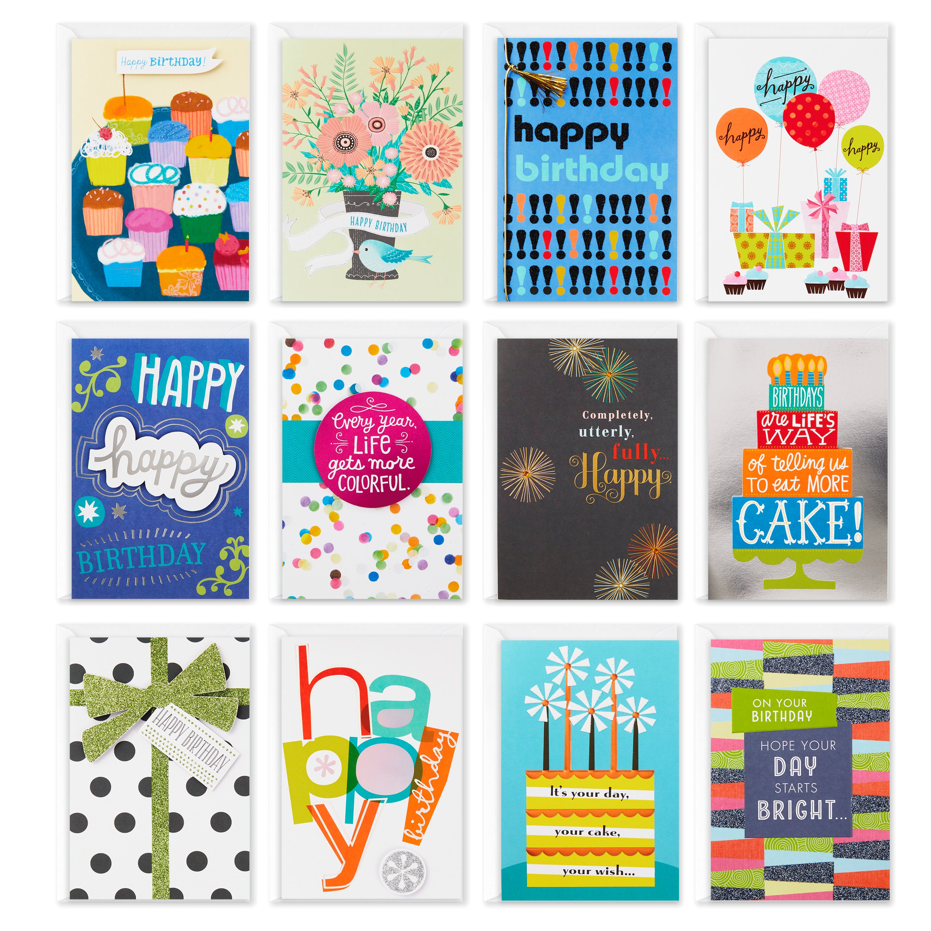 Assorted Birthday Greeting Cards (12 Cards and Envelopes)
