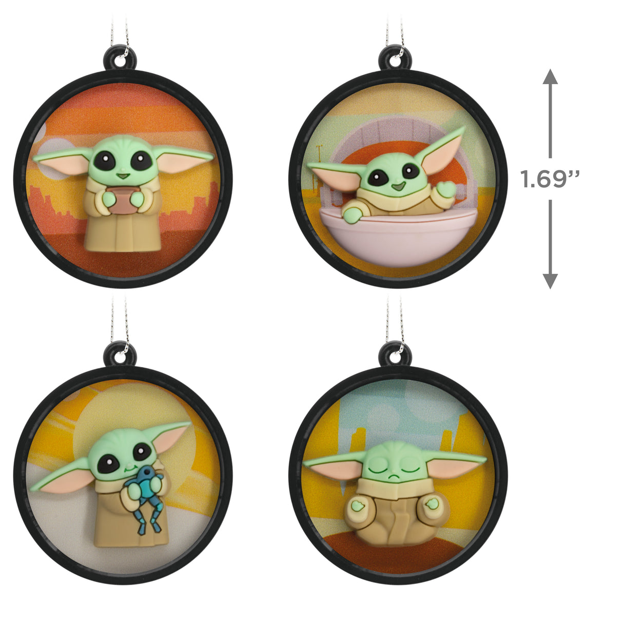 Star Wars: The Mandalorian Grogu Scenes Mini Christmas Ornaments, Shatterproof, Set of 4