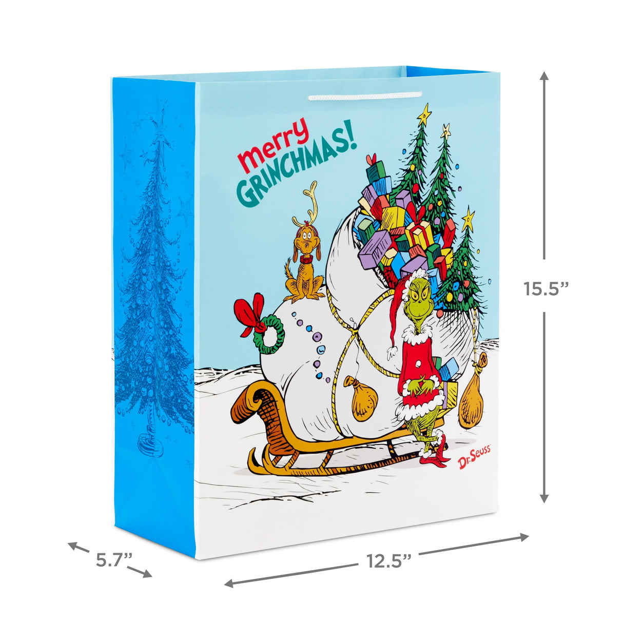 Hallmark Dr. Seuss Grinch Gift Bag Set for Kids (2 Bags: 1 Large 13", 1 Extra Large 15") The Grinch with Max and Sleigh