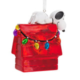 Peanuts Snoopy on Holiday Doghouse Christmas Ornament, Blown Glass