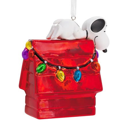 Peanuts Snoopy on Holiday Doghouse Christmas Ornament, Blown Glass