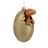 Jurassic Park Raptor Egg Hatching Christmas Ornament, Blown Glass