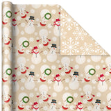 Reversible Christmas Wrapping Paper (3 Rolls: 120 sq. ft. ttl) "Merry Holidays," Snowflakes, Snowmen, Red Stripes