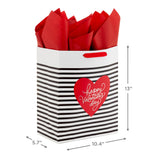 13" Large Valentine's Day Gift Bags with Tissue Paper (2 Bags: Vintage Red Truck, Black and White Stripes) for Adults, Spouse, Husband, Boyfriend