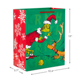 Hallmark Dr. Seuss Grinch Gift Bag Set for Kids (2 Bags: 1 Large 13", 1 Extra Large 15") The Grinch with Max and Sleigh