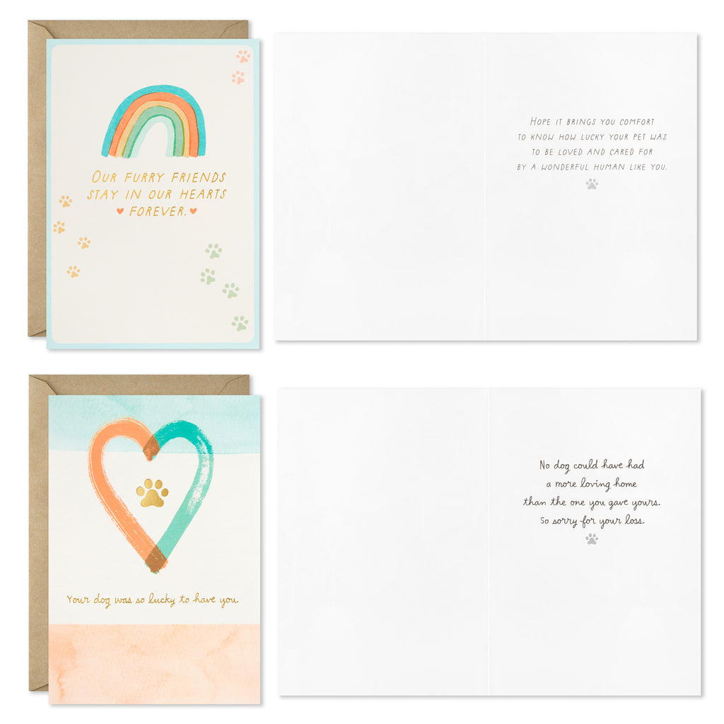 Pet Sympathy Cards Assortment, Hearts and Rainbows (16 Cards and Envelopes)
