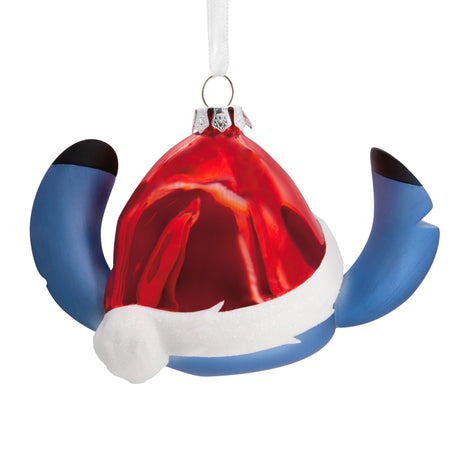 Disney Lilo & Stitch in Santa Hat Christmas Ornament, Blown Glass