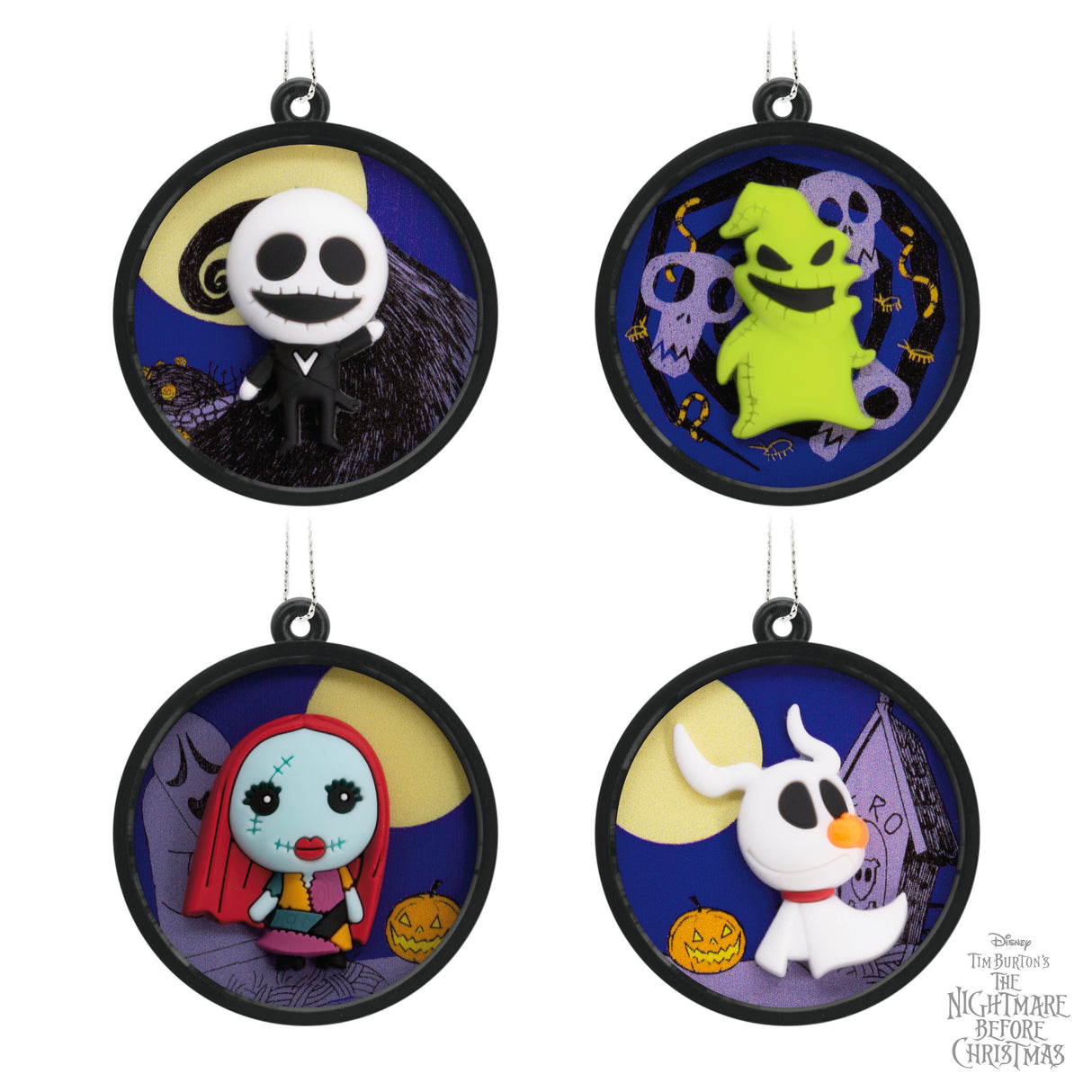 Disney Tim Burton's The Nightmare Before Christmas Scenes Mini Christmas Ornaments, Shatterproof, Set of 4