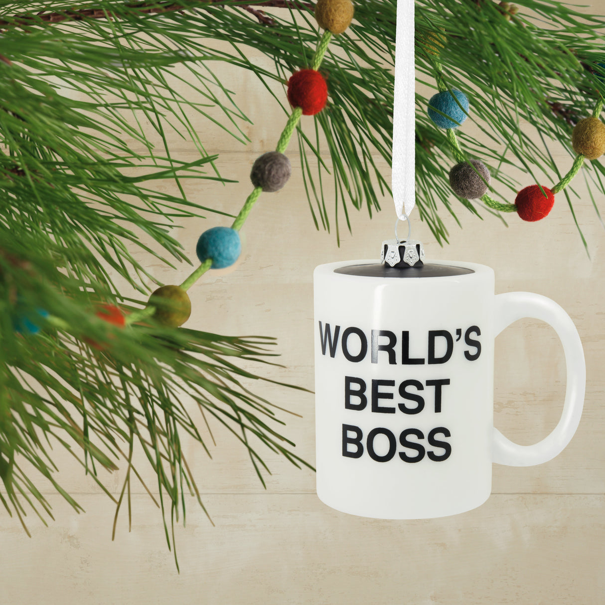 The Office World's Best Boss Coffee Mug Christmas Ornament, Blown Glass