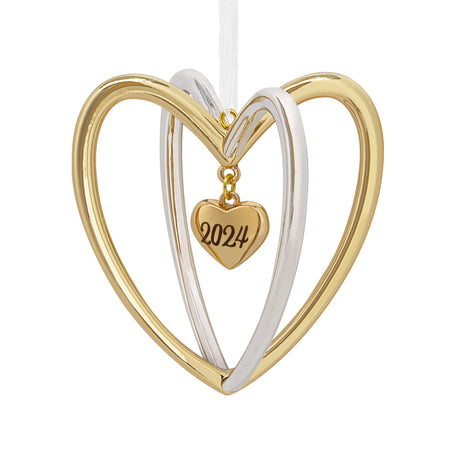 Double Heart 2024 Christmas Ornament, Metal