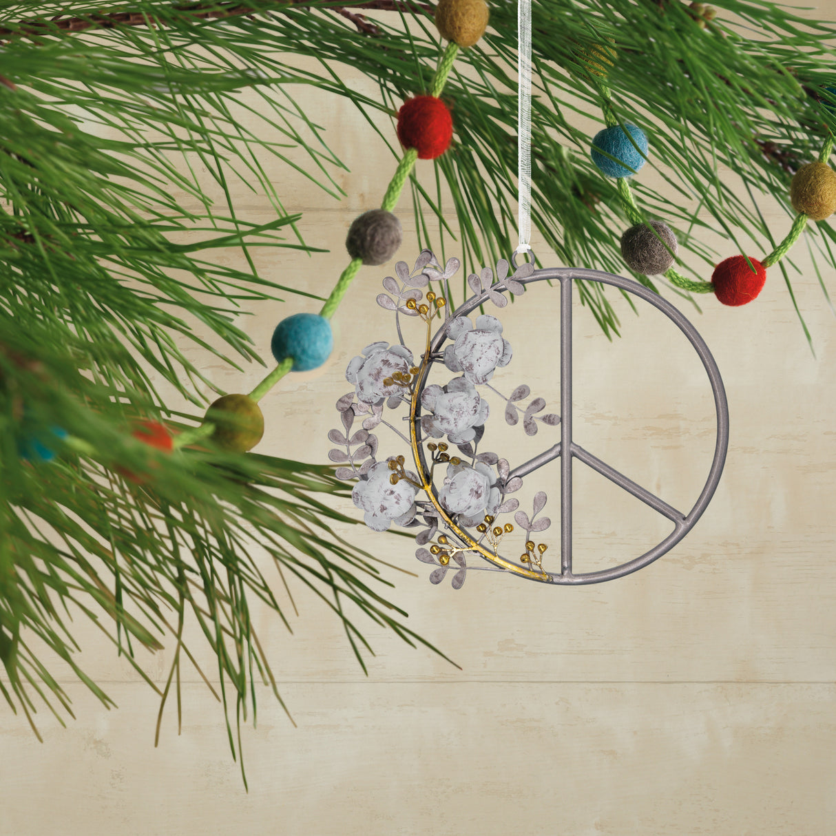 Signature Peace Sign with Flowers Christmas Ornament