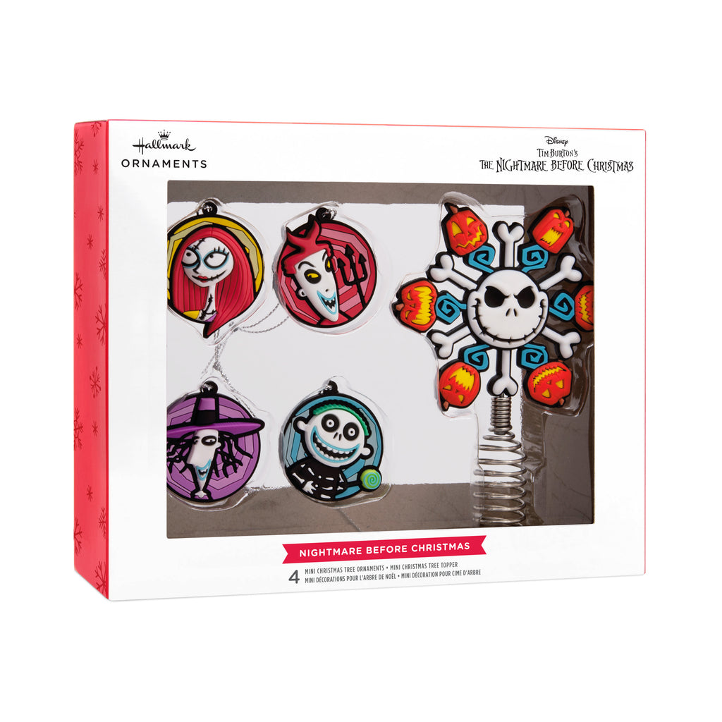 Mini Disney Tim Burton's The Nightmare Before Christmas Tree Topper and Ornaments, Set of 5