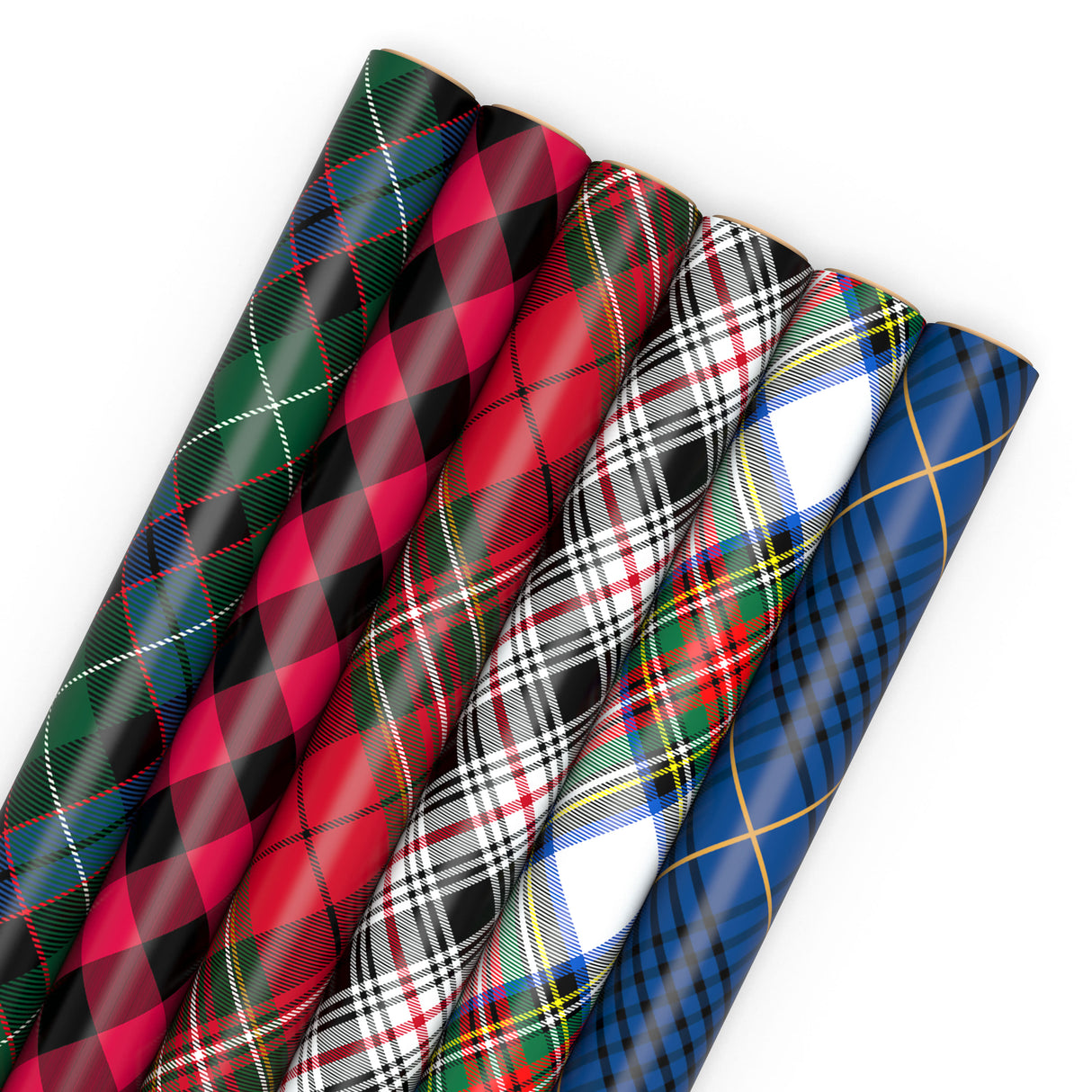 Plaid Wrapping Paper with Cutlines on Reverse (6 Rolls: Black and Red Buffalo Plaid, Royal Stewart Tartan, Blue, Green) for Christmas, Hanukkah, Father's Day, Graduation, Birthday