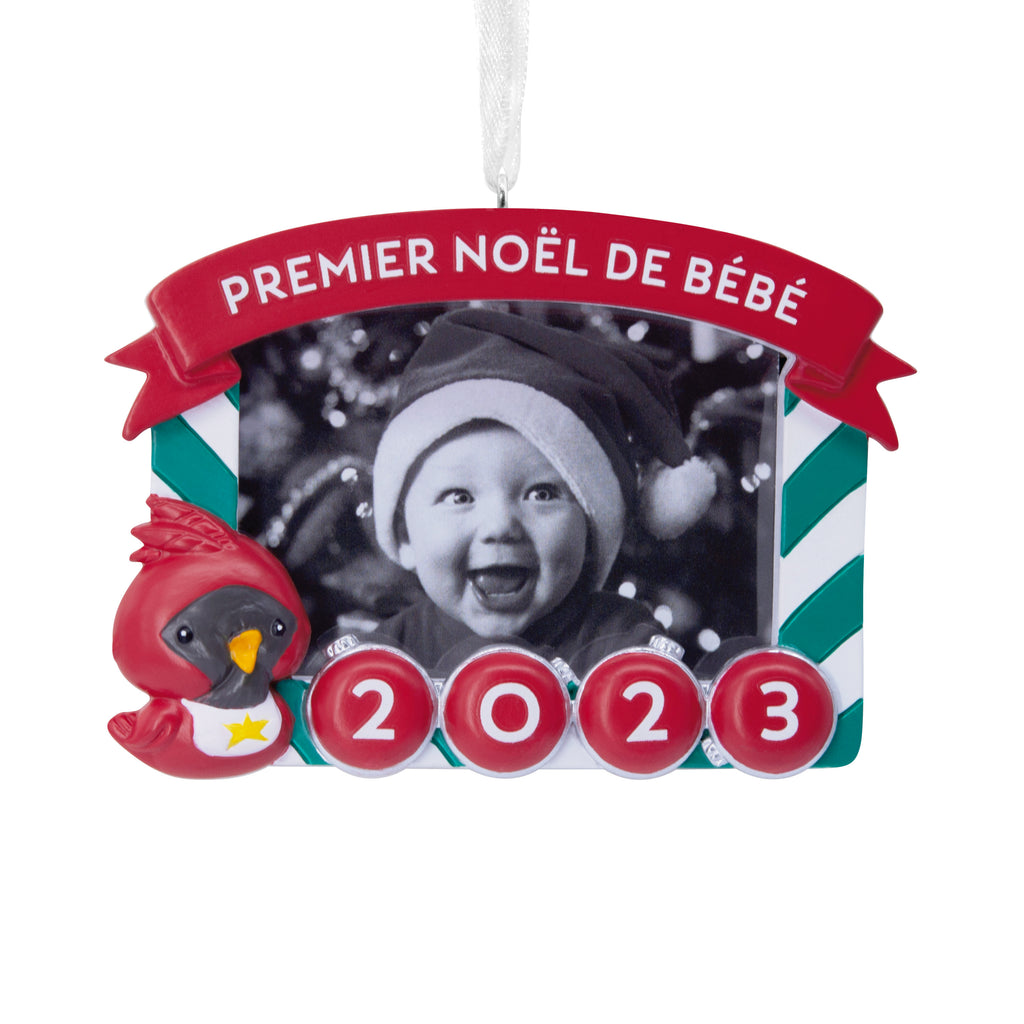 Hallmark Christmas Ornament Premier Noël de Bébé Red Bird 2023 Photo Frame