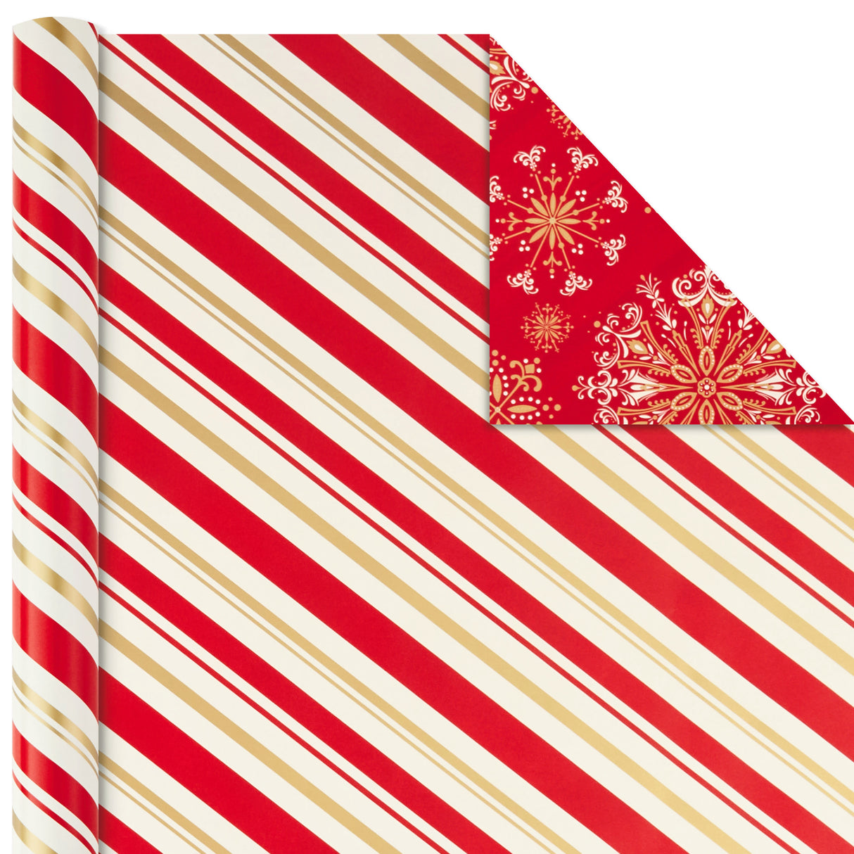 Christmas Reversible Wrapping Paper, Classic Santa (Pack of 3, 120 sq. ft. ttl) Red and Gold Snowflakes, Stripes, Plaid, Santa's Sleigh