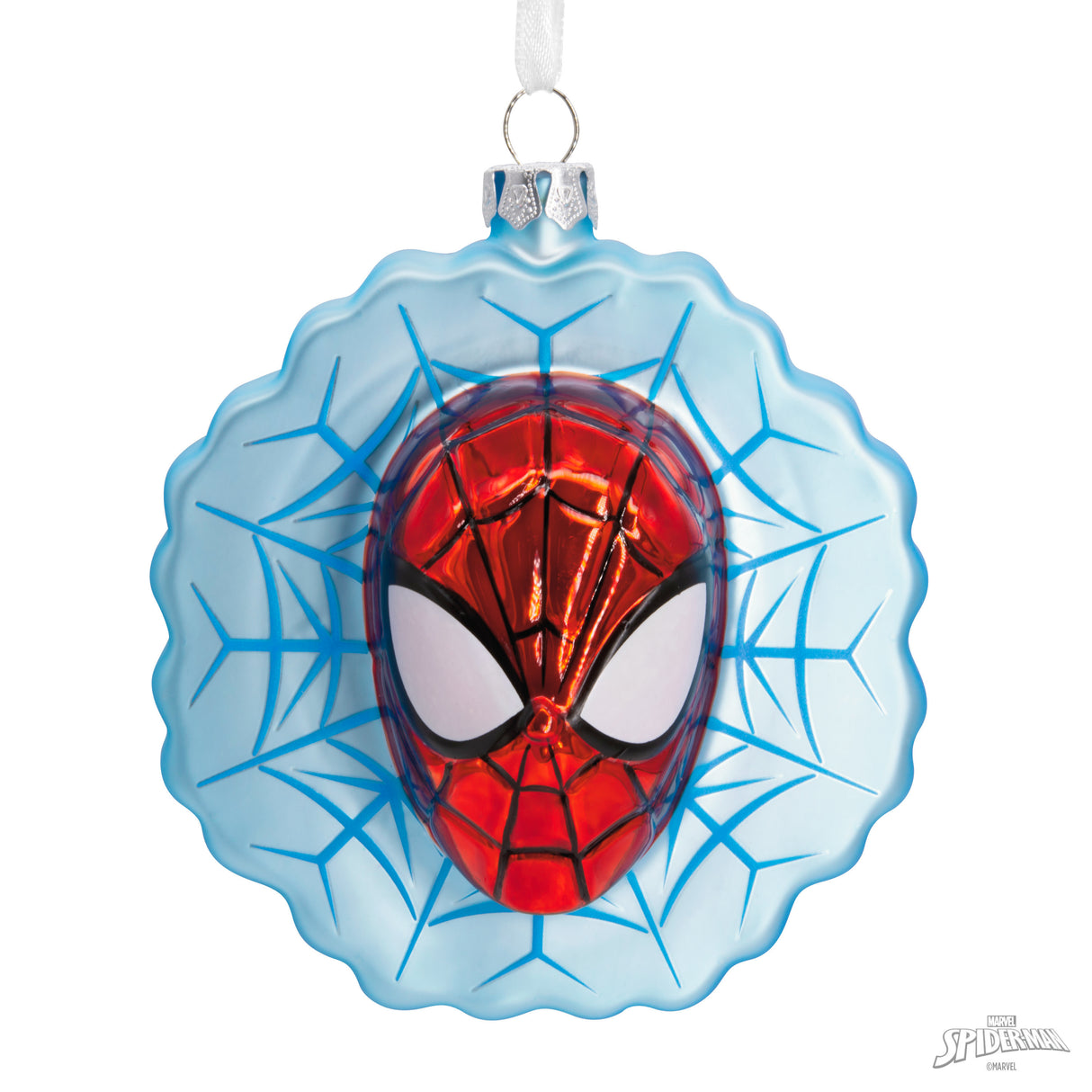 Marvel Spider-Man Face on Web Christmas Ornament, Blown Glass