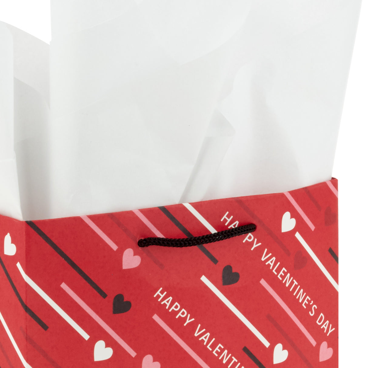 Hallmark 8" Medium Valentine's Day Gift Bags with Tissue Paper (3 Bags: Red with Black, Pink, White Stripes and Hearts)