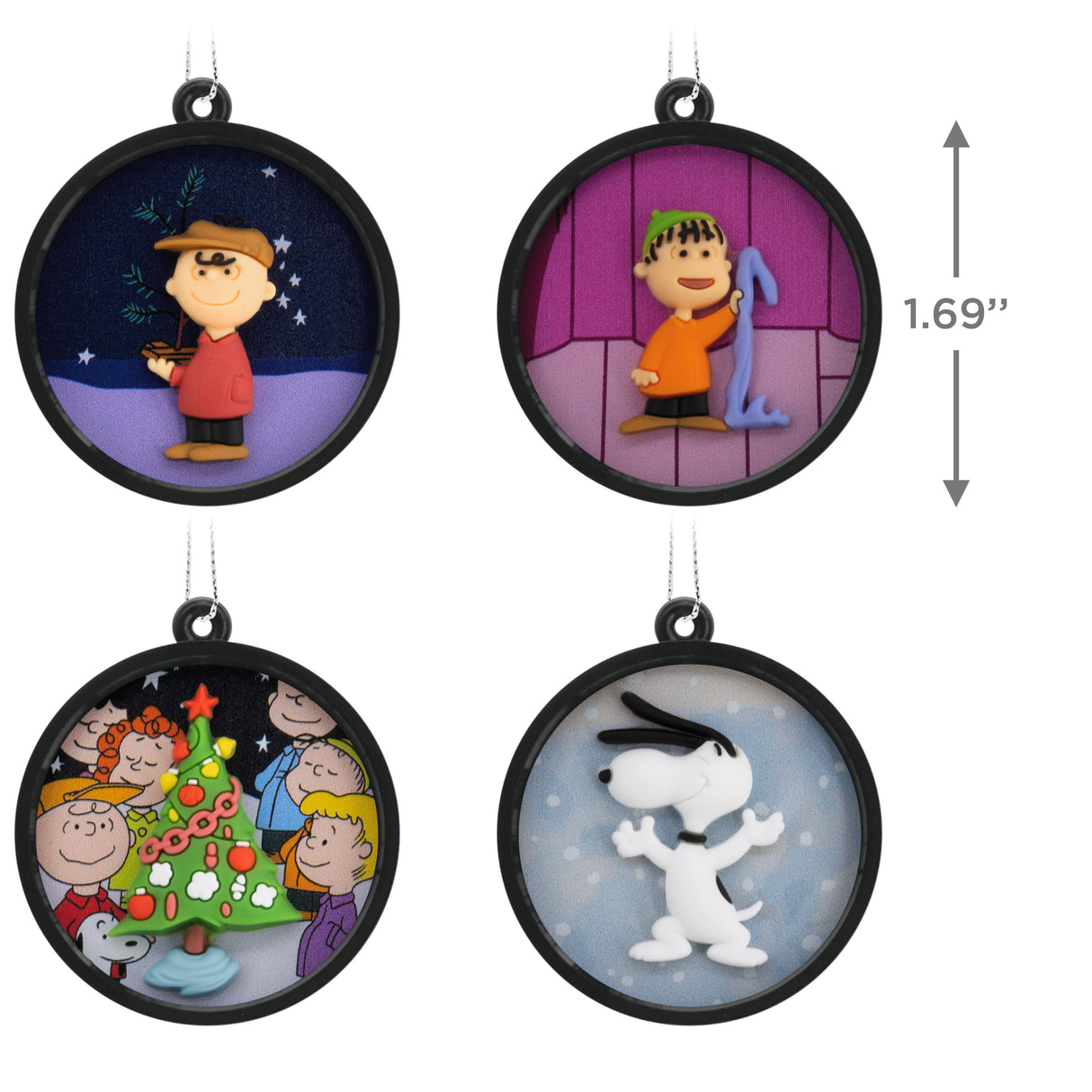 Peanuts Scenes Mini Christmas Ornaments, Shatterproof, Set of 4