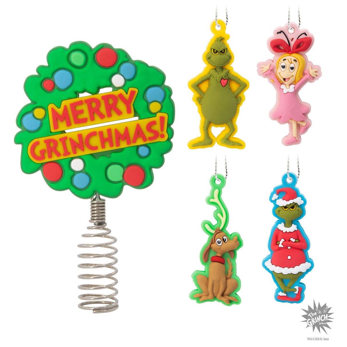 Dr. Seuss's How the Grinch Stole Christmas! Mini Christmas Tree Topper and Ornaments, Set of 5