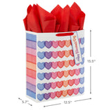 Hallmark Valentine's Day 15" Extra Large Gift Bag with Tissue Paper (Hearts, Blue, Purple, Pink, Red, Orange) for Kids, Teachers, Husband, Wife, Grandchildren