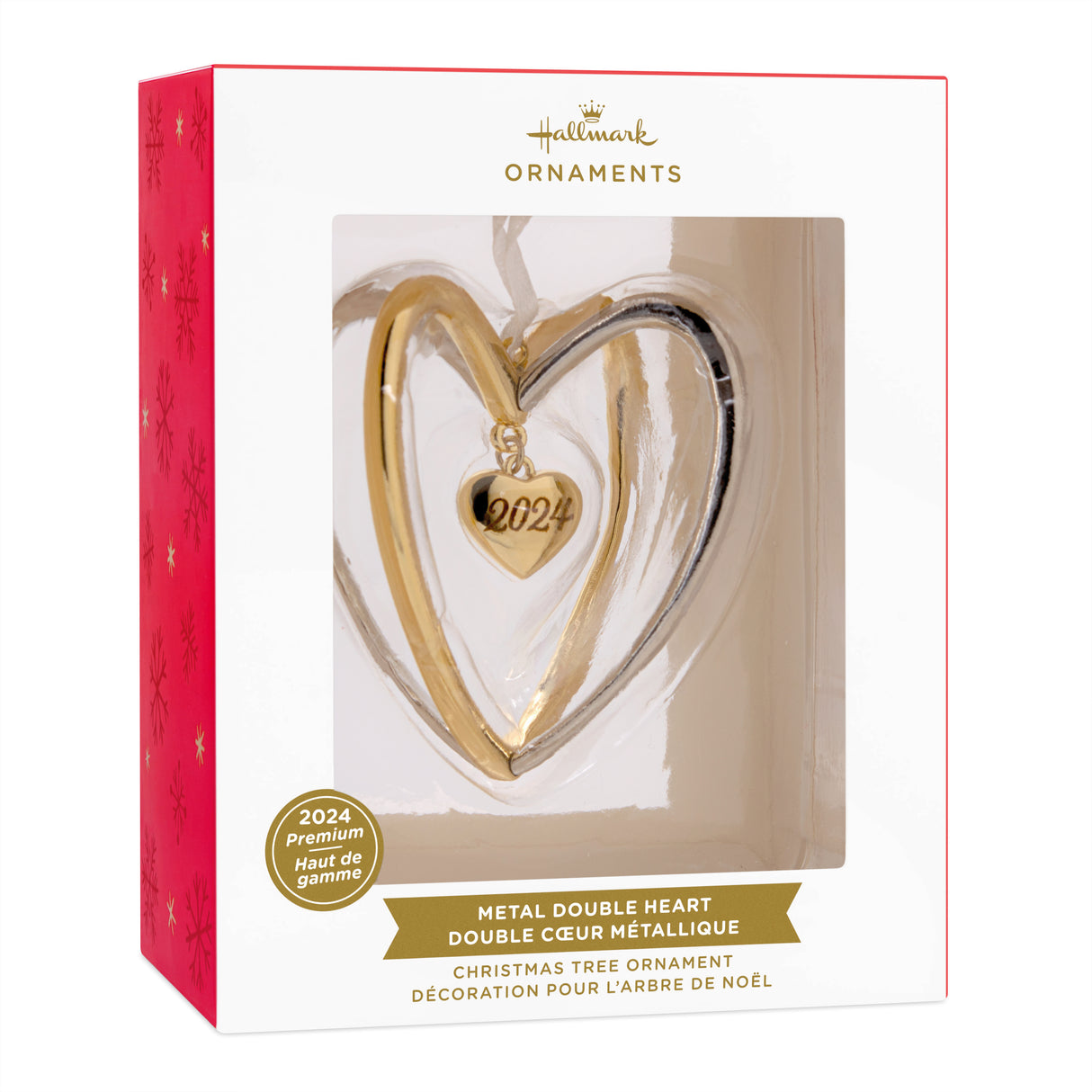 Double Heart 2024 Christmas Ornament, Metal