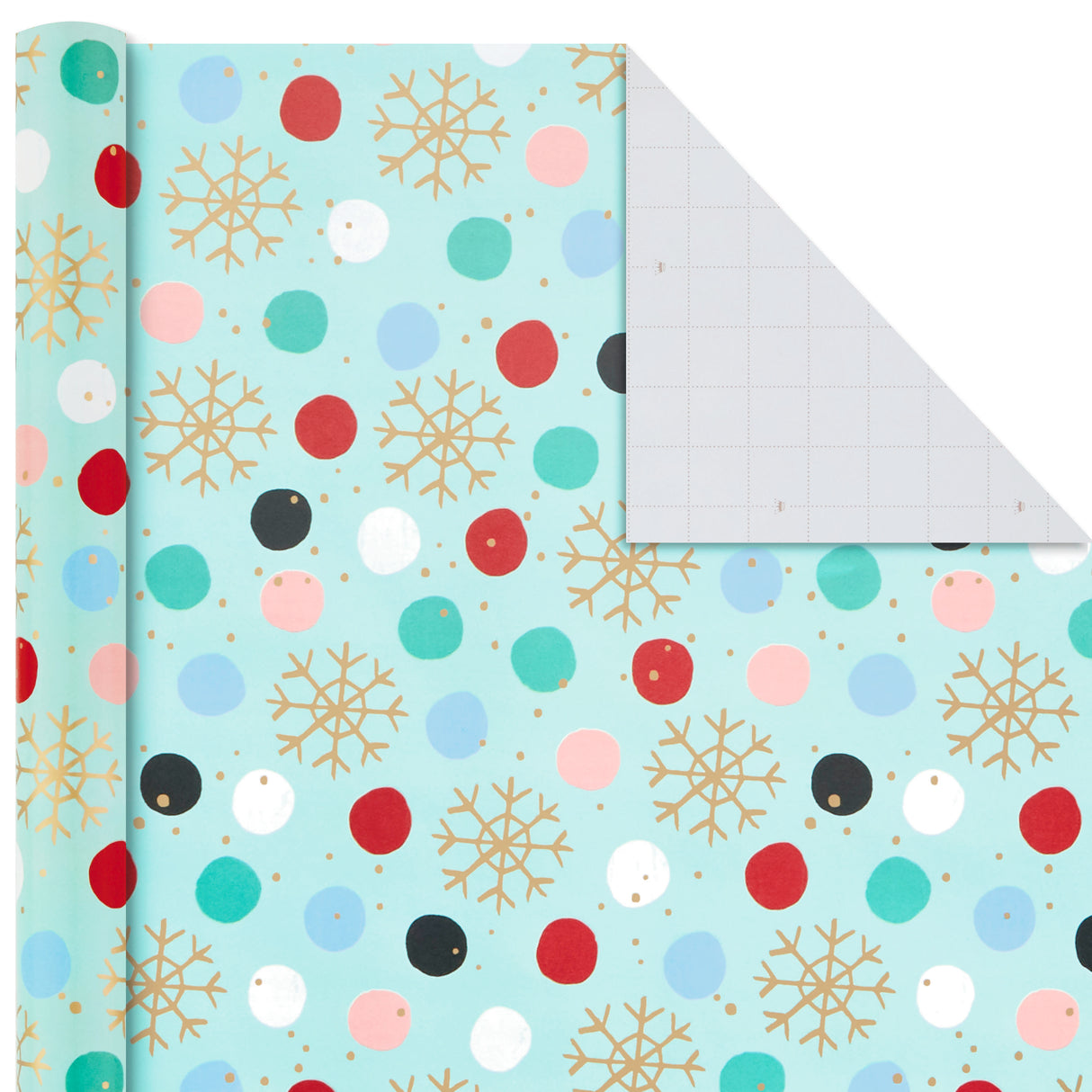 Holiday Wrapping Paper Bundle with Cut Lines on Reverse, Quirky Christmas (Pack of 4, 120 sq. ft. ttl) Yeti, Santa, Penguin, Snowflakes, Blue, Gold