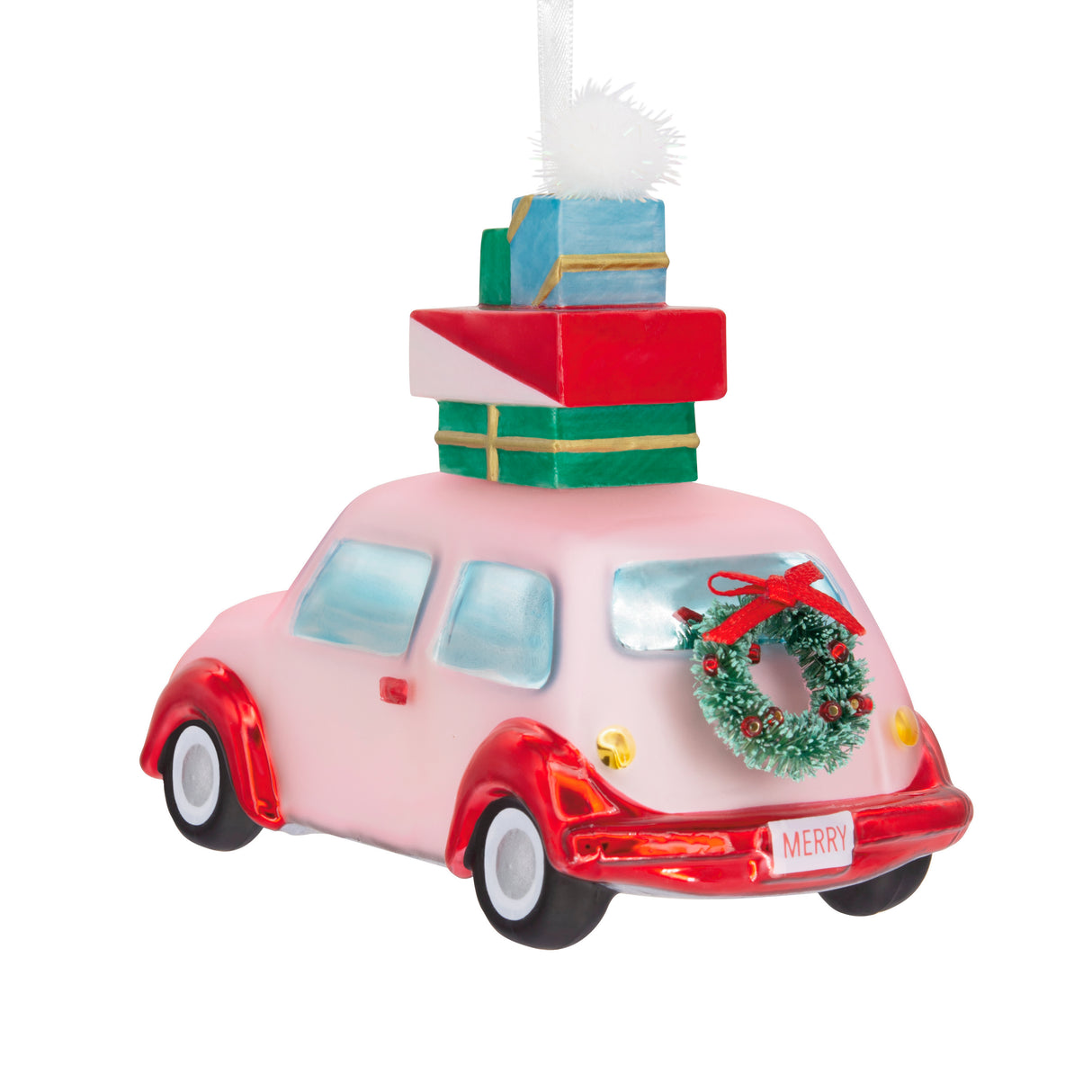 Signature Pink Car With Gifts Blown Glass Christmas Ornament