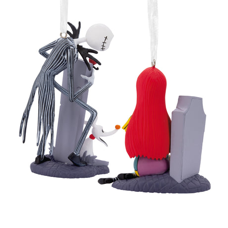 Disney Tim Burton's The Nightmare Before Christmas Jack and Sally With Tombstones Christmas Ornaments, Set of 2