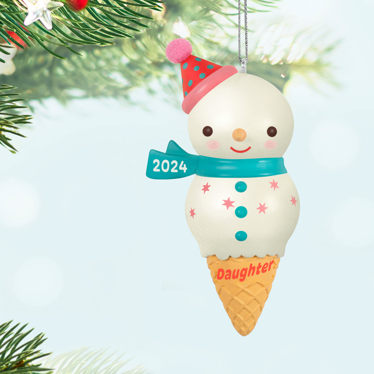 Keepsake Christmas Ornament 2024, Daughter Snowman Ice Cream Cone 2024, Family Gifts