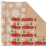 Kraft Christmas Wrapping Paper with Cutlines on Reverse (4 Rolls: 88 sq. ft. ttl) Red Trucks, Snowflakes, Red Stripes, Merry Christmas