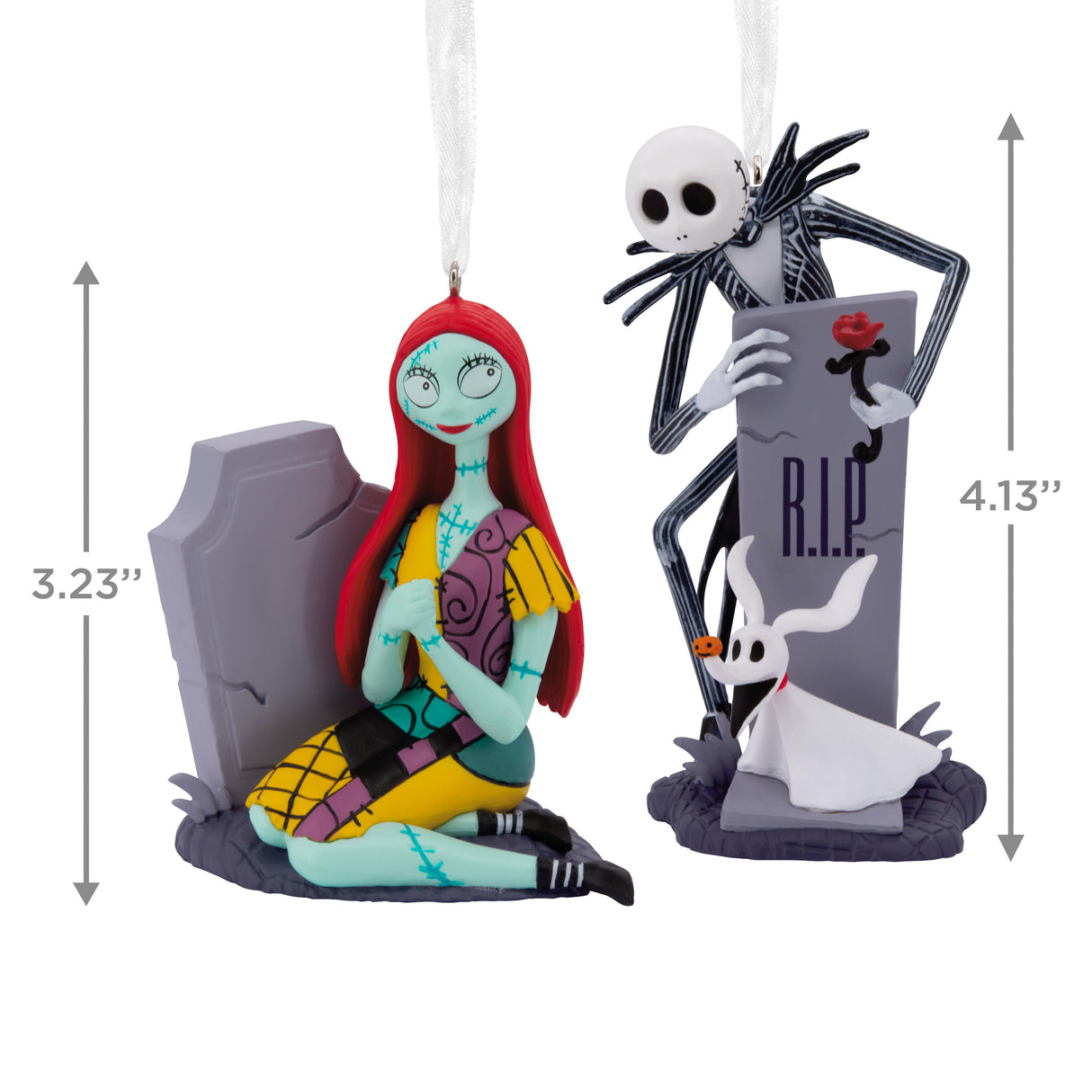 Disney Tim Burton's The Nightmare Before Christmas Jack and Sally With Tombstones Christmas Ornaments, Set of 2