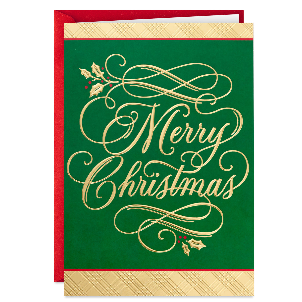 Boxed Christmas Cards, Green and Gold (40 Cards with Envelopes)