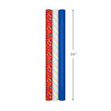 Hallmark Birthday Wrapping Paper with Templates for Handmade Bows on Reverse (3-Pack: 75 sq. ft. ttl) Royal Blue, Rainbow Stripes, Colorful Confetti