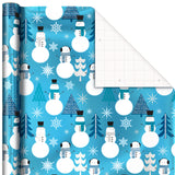 Blue Foil Christmas Wrapping Paper with Cut Lines on Reverse (3 Rolls: 60 sq. ft. ttl) Snowmen, Snowflakes, Christmas Trees