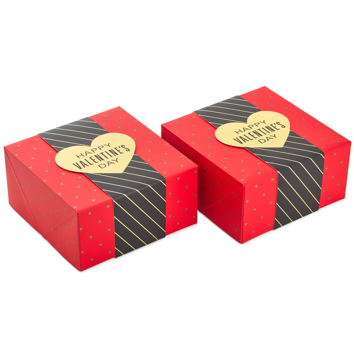 Hallmark 8" Medium Valentine's Day Gift Boxes (Pack of 2: Red with Black and Gold Wrap Band) for Jewelry, Wrapped Candy, Small Toys, Gift Cards