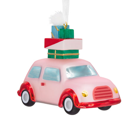 Signature Pink Car With Gifts Blown Glass Christmas Ornament