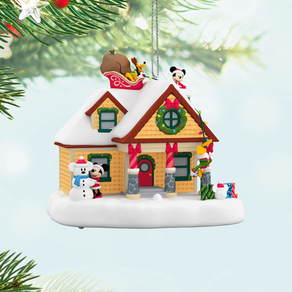 Keepsake Christmas Ornament 2024, Disney Mickey Mouse The Merriest House in Town Musical With Light, Gifts for Disney Fans