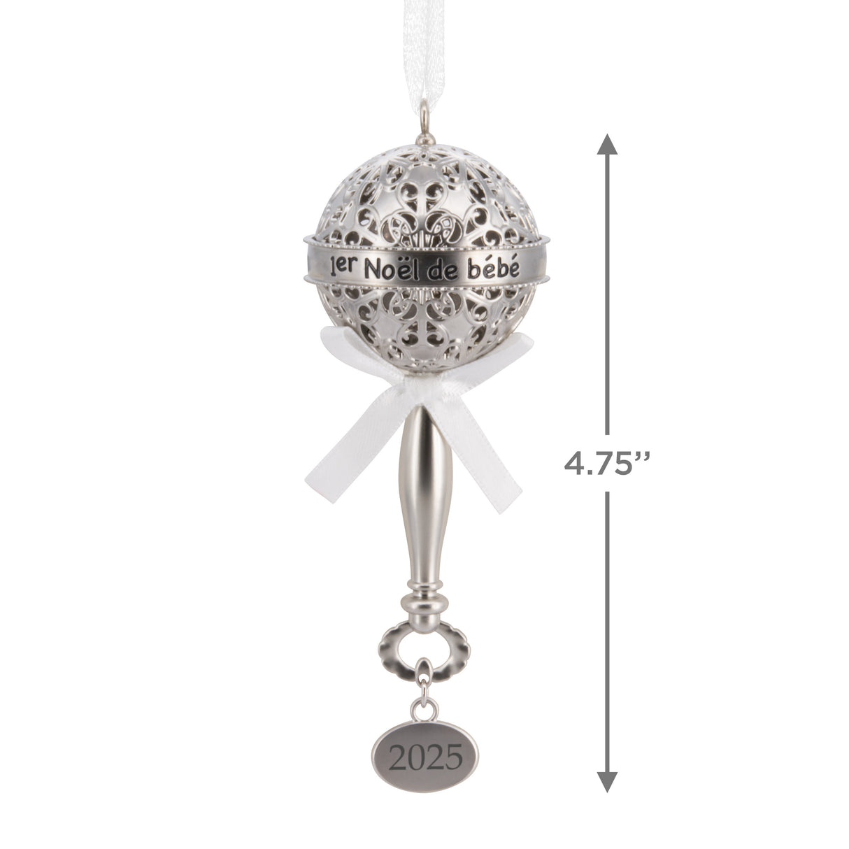 Hallmark Christmas Ornament (1er Noël de Bébé Silver Baby Rattle 2025, Metal)