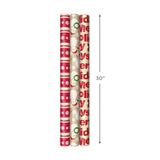 Reversible Christmas Wrapping Paper (3 Rolls: 120 sq. ft. ttl) "Merry Holidays," Snowflakes, Snowmen, Red Stripes