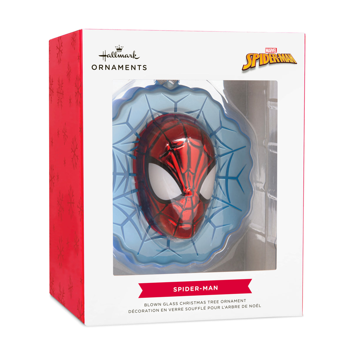 Marvel Spider-Man Face on Web Christmas Ornament, Blown Glass