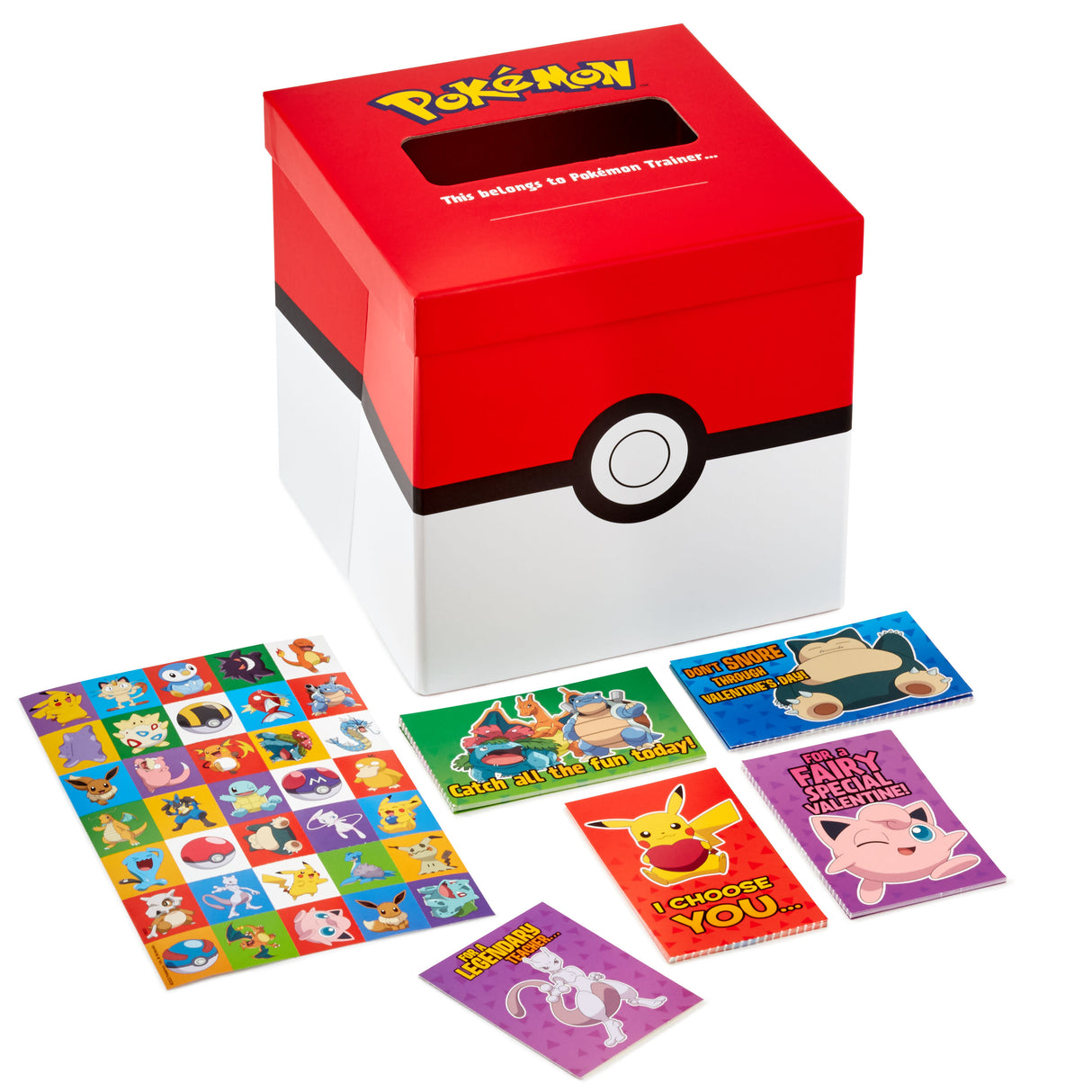 Pokémon Valentines Day Cards and Mailbox for Kids School Classroom Exchange (1 Box, 32 Valentine Cards, 35 Stickers, 1 Teacher Card)