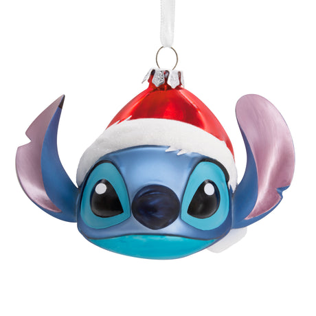 Disney Lilo & Stitch in Santa Hat Christmas Ornament, Blown Glass