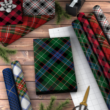 Plaid Wrapping Paper with Cutlines on Reverse (6 Rolls: Black and Red Buffalo Plaid, Royal Stewart Tartan, Blue, Green) for Christmas, Hanukkah, Father's Day, Graduation, Birthday