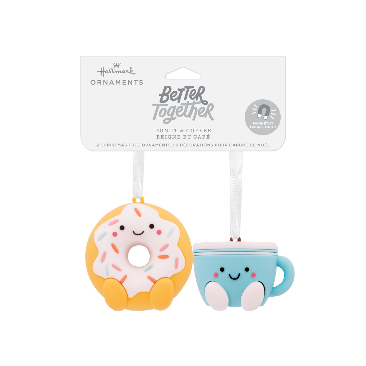 Better Together Coffee and Donut Magnetic Christmas Ornaments for Tree, Set of 2