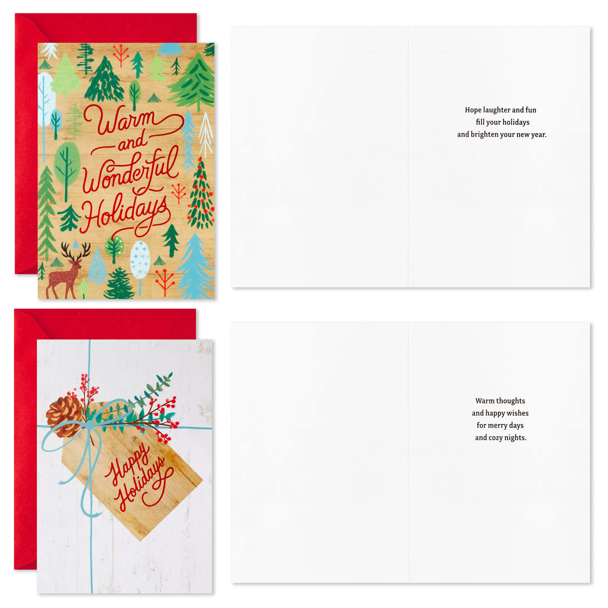 Boxed Christmas Cards Assortment, Rustic Happy Holidays (4 Designs, 16 Cards and Envelopes)