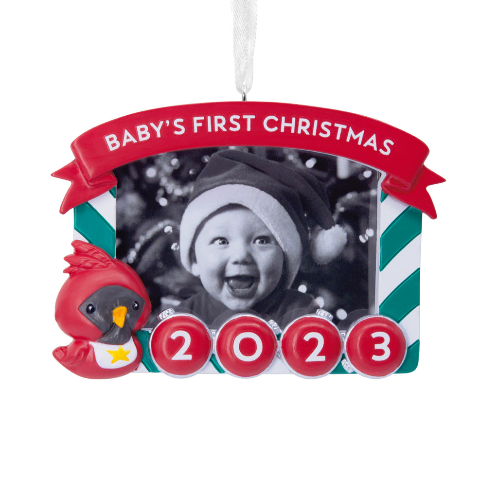 Hallmark Baby's First Christmas Red Bird 2023 Photo Frame Christmas Ornament