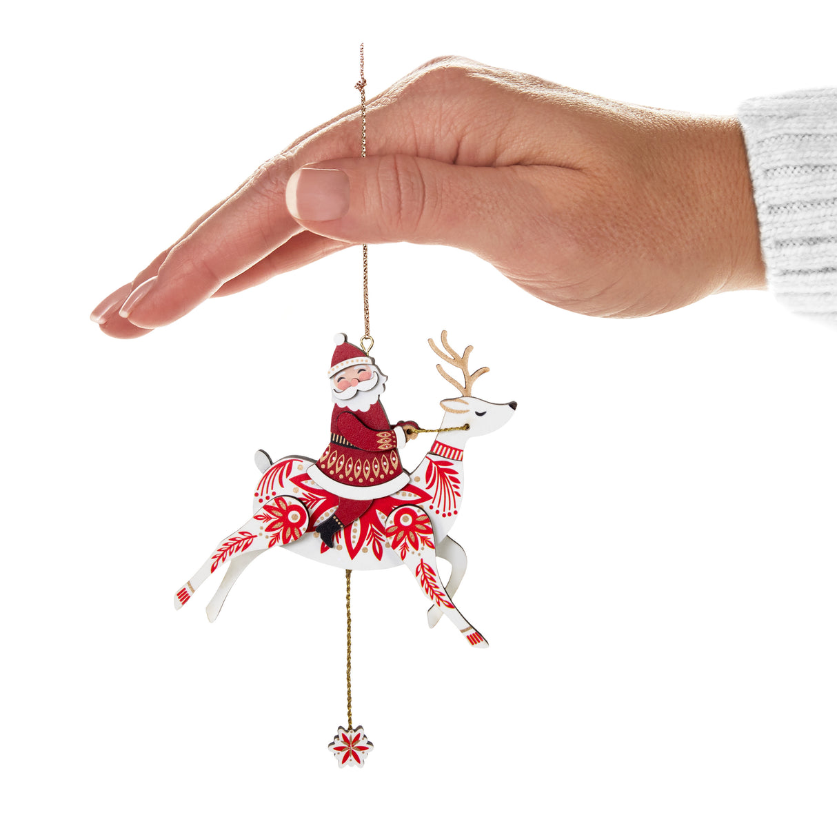 Keepsake Christmas Ornament 2024, Pull-String Reindeer With Santa, Wood, Santa Collectors Gifts