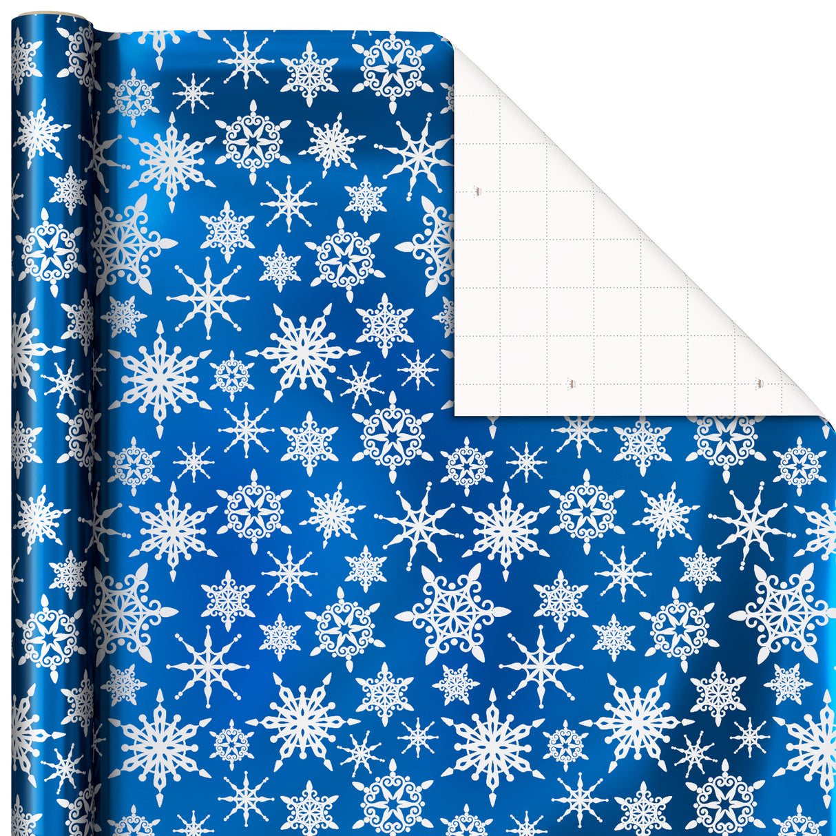 Blue Foil Christmas Wrapping Paper with Cut Lines on Reverse (3 Rolls: 60 sq. ft. ttl) Snowmen, Snowflakes, Christmas Trees