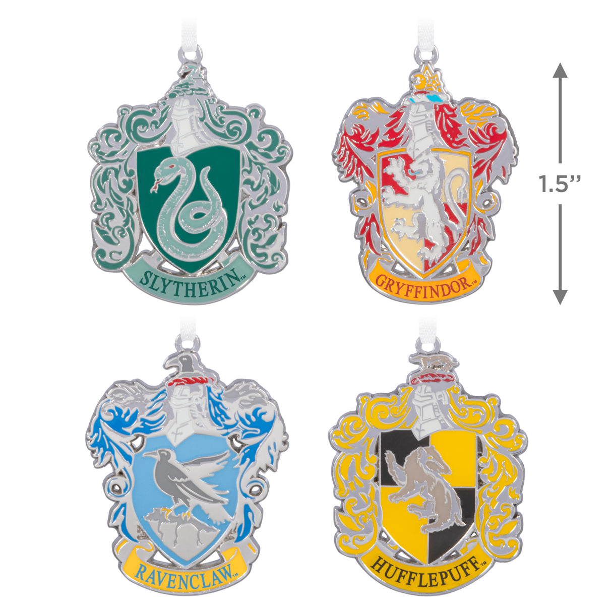 Keepsake Christmas Ornaments, Harry Potter Hogwarts House Crest, Metal, Set of 4, Gifts for Harry Potter Fans