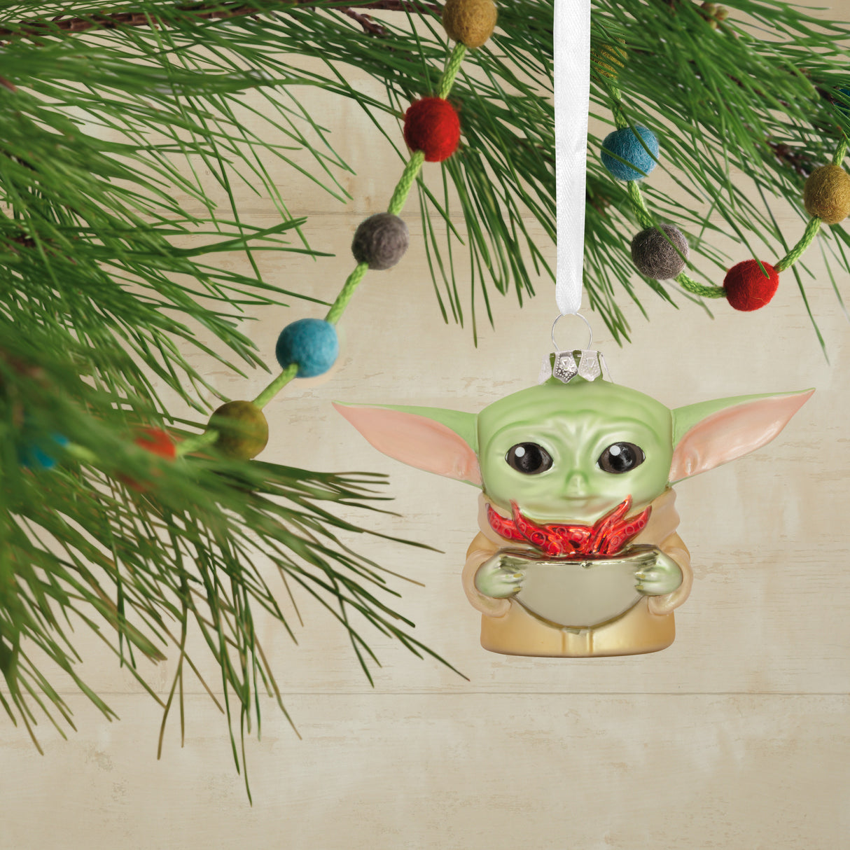 Star Wars: The Mandalorian Grogu Holding Cup Christmas Ornament, Blown Glass, May the 4th